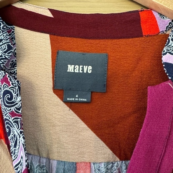 Anthropologie Maeve Mixed Pattern Button Front Dress / Quarter Sleeve / size 4 - Picture 3 of 10